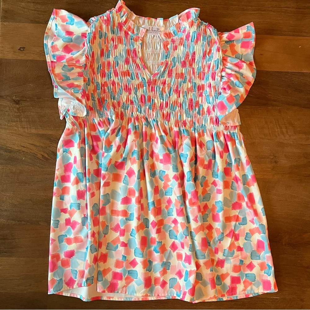 NWOT Smocked Flutter Sleeve Babydoll Top - medium
